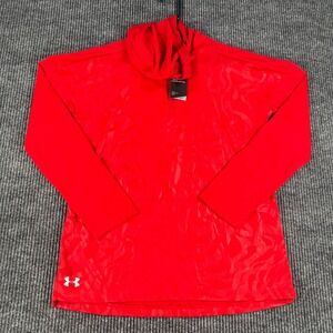 Under Armour Shirt Womens Small Red Long Sleeve Loose Fit Heat Gear Hooded New